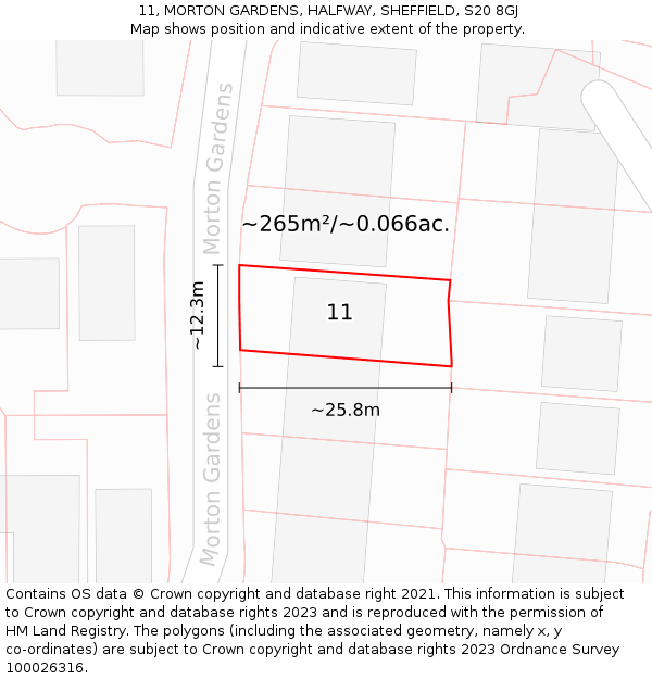 11, MORTON GARDENS, HALFWAY, SHEFFIELD, S20 8GJ: Plot and title map