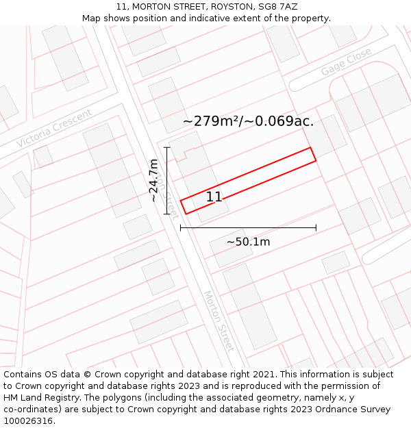 11, MORTON STREET, ROYSTON, SG8 7AZ: Plot and title map