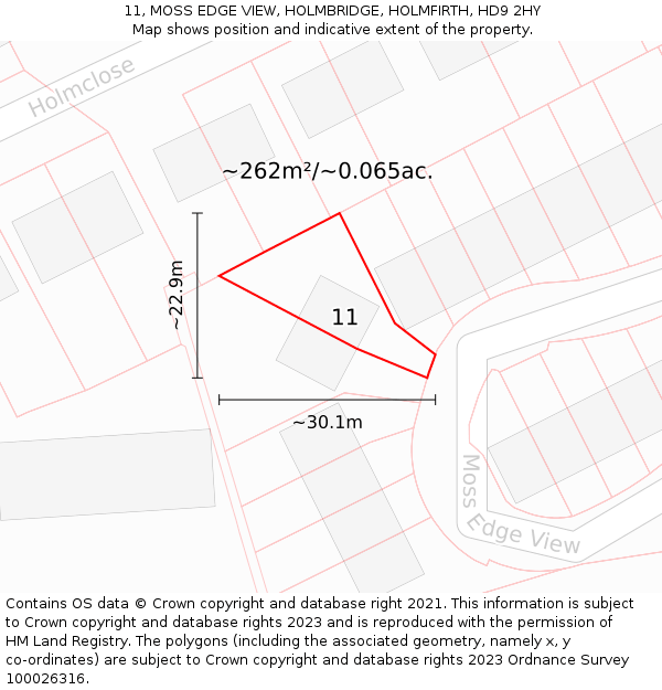 11, MOSS EDGE VIEW, HOLMBRIDGE, HOLMFIRTH, HD9 2HY: Plot and title map