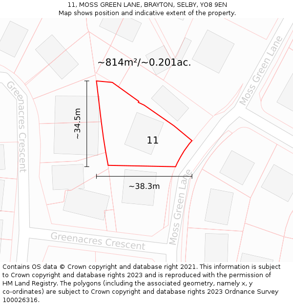 11, MOSS GREEN LANE, BRAYTON, SELBY, YO8 9EN: Plot and title map