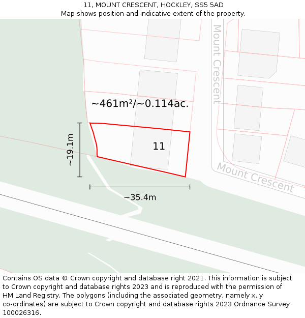 11, MOUNT CRESCENT, HOCKLEY, SS5 5AD: Plot and title map