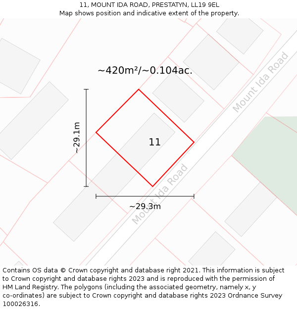 11, MOUNT IDA ROAD, PRESTATYN, LL19 9EL: Plot and title map