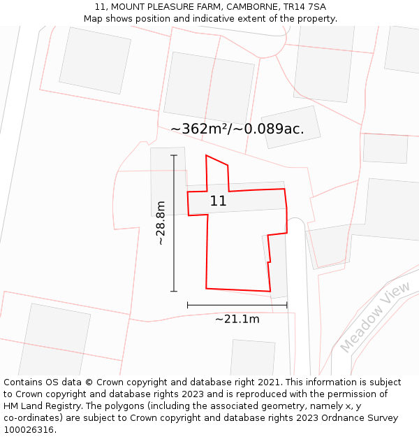 11, MOUNT PLEASURE FARM, CAMBORNE, TR14 7SA: Plot and title map