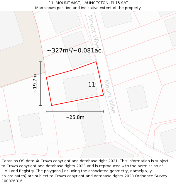 11, MOUNT WISE, LAUNCESTON, PL15 9AT: Plot and title map