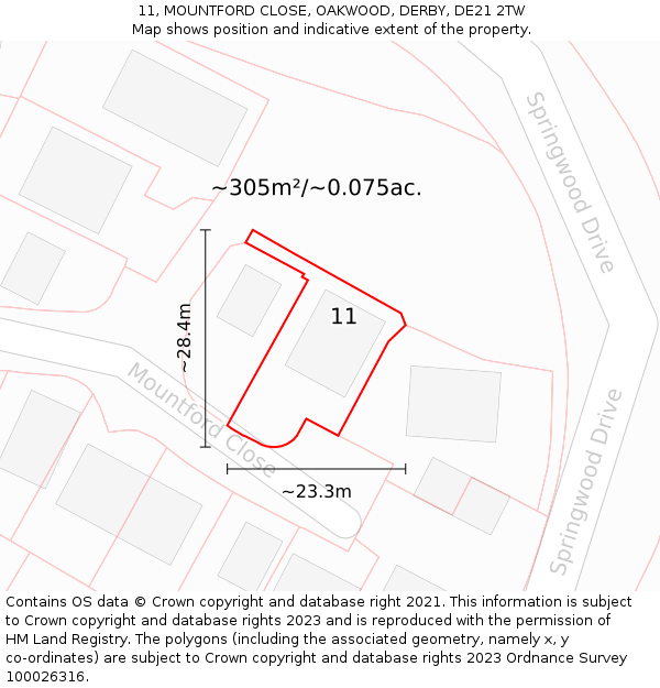 11, MOUNTFORD CLOSE, OAKWOOD, DERBY, DE21 2TW: Plot and title map