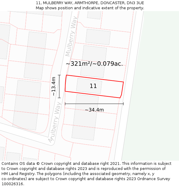 11, MULBERRY WAY, ARMTHORPE, DONCASTER, DN3 3UE: Plot and title map