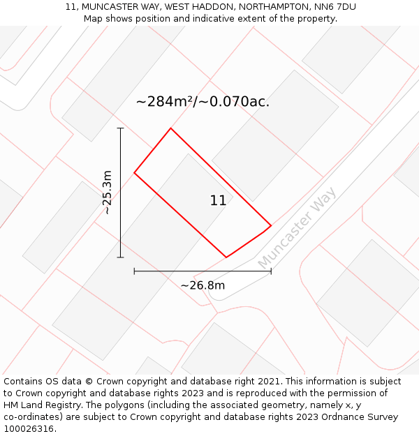 11, MUNCASTER WAY, WEST HADDON, NORTHAMPTON, NN6 7DU: Plot and title map