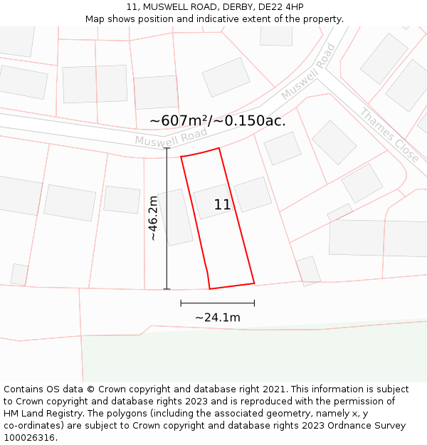 11, MUSWELL ROAD, DERBY, DE22 4HP: Plot and title map