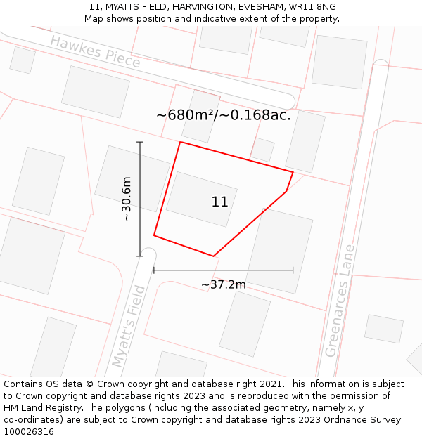11, MYATTS FIELD, HARVINGTON, EVESHAM, WR11 8NG: Plot and title map