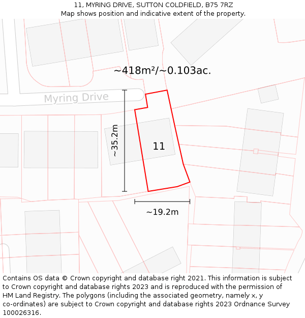 11, MYRING DRIVE, SUTTON COLDFIELD, B75 7RZ: Plot and title map