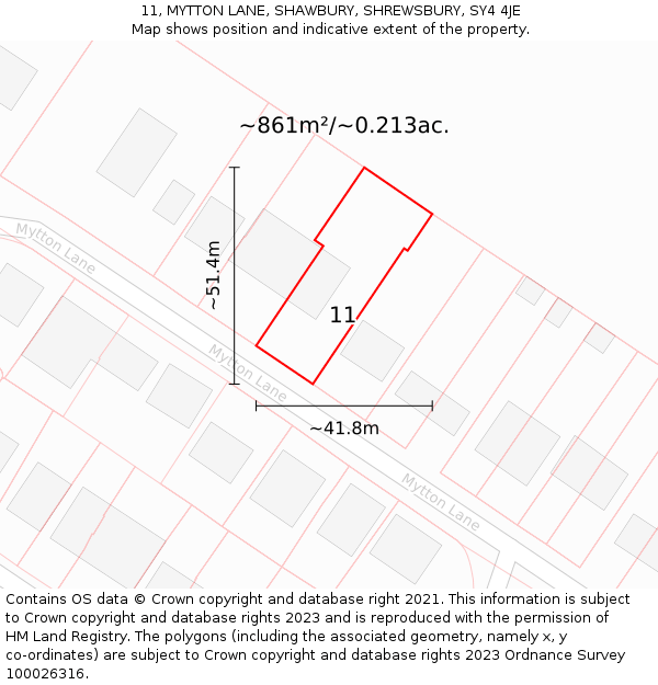 11, MYTTON LANE, SHAWBURY, SHREWSBURY, SY4 4JE: Plot and title map