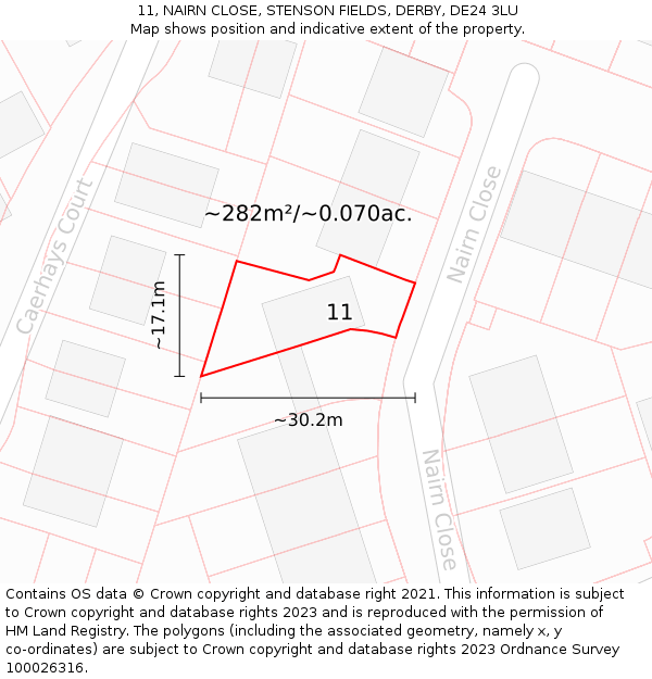 11, NAIRN CLOSE, STENSON FIELDS, DERBY, DE24 3LU: Plot and title map