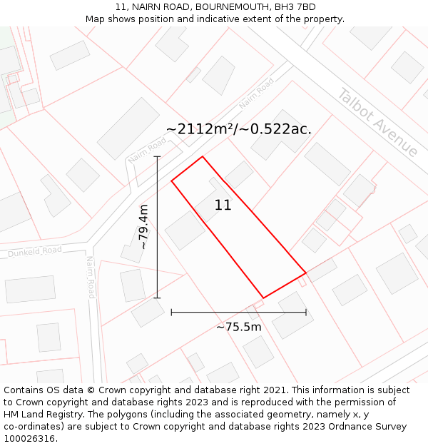 11, NAIRN ROAD, BOURNEMOUTH, BH3 7BD: Plot and title map