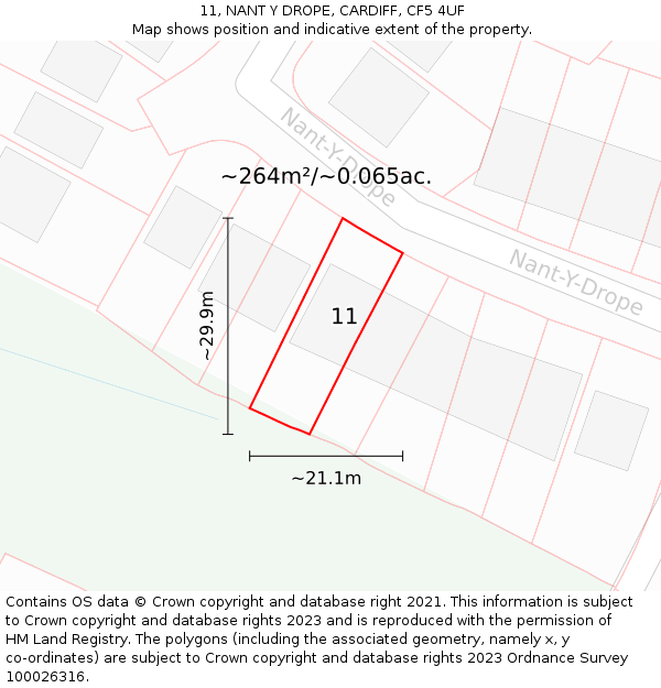 11, NANT Y DROPE, CARDIFF, CF5 4UF: Plot and title map