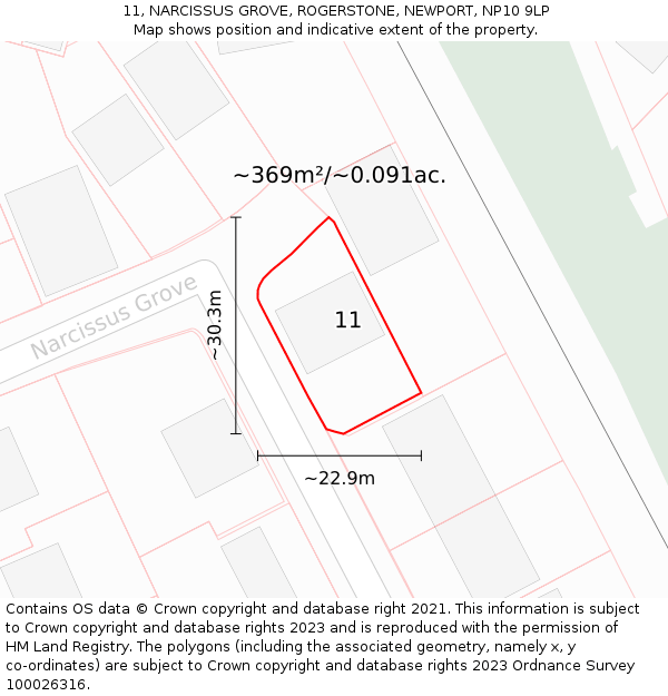 11, NARCISSUS GROVE, ROGERSTONE, NEWPORT, NP10 9LP: Plot and title map