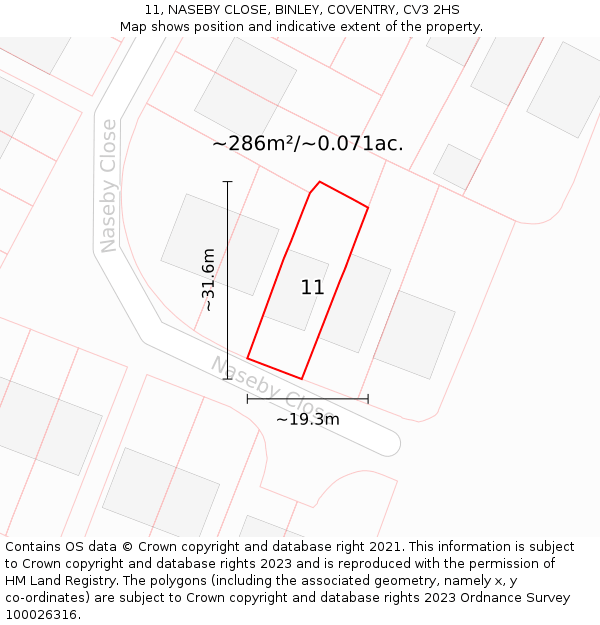 11, NASEBY CLOSE, BINLEY, COVENTRY, CV3 2HS: Plot and title map