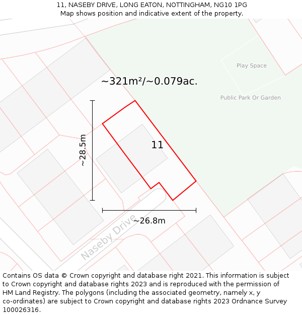 11, NASEBY DRIVE, LONG EATON, NOTTINGHAM, NG10 1PG: Plot and title map