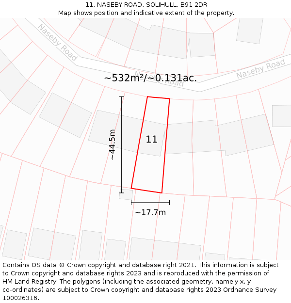 11, NASEBY ROAD, SOLIHULL, B91 2DR: Plot and title map