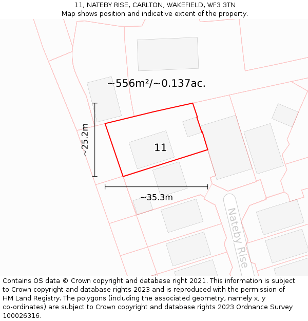 11, NATEBY RISE, CARLTON, WAKEFIELD, WF3 3TN: Plot and title map