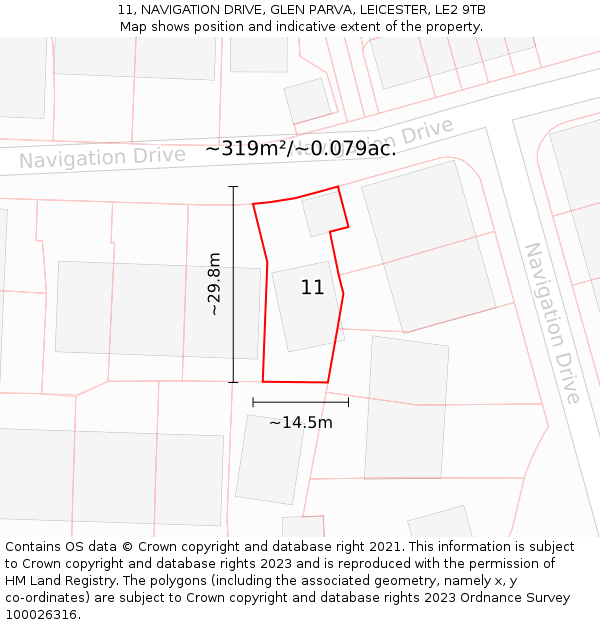11, NAVIGATION DRIVE, GLEN PARVA, LEICESTER, LE2 9TB: Plot and title map