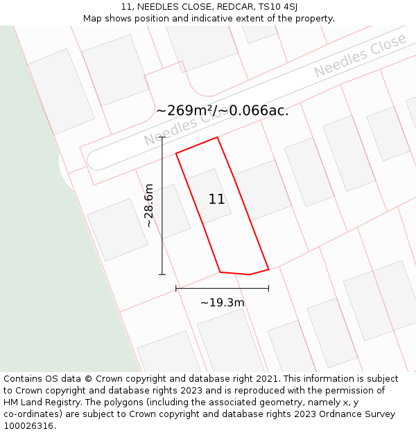 11, NEEDLES CLOSE, REDCAR, TS10 4SJ: Plot and title map