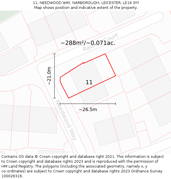11, NEEDWOOD WAY, NARBOROUGH, LEICESTER, LE19 3YY: Plot and title map