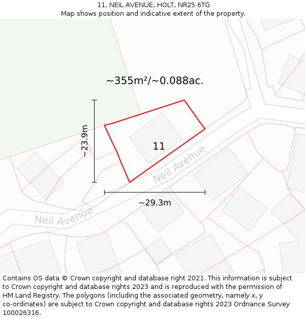 11, NEIL AVENUE, HOLT, NR25 6TG: Plot and title map