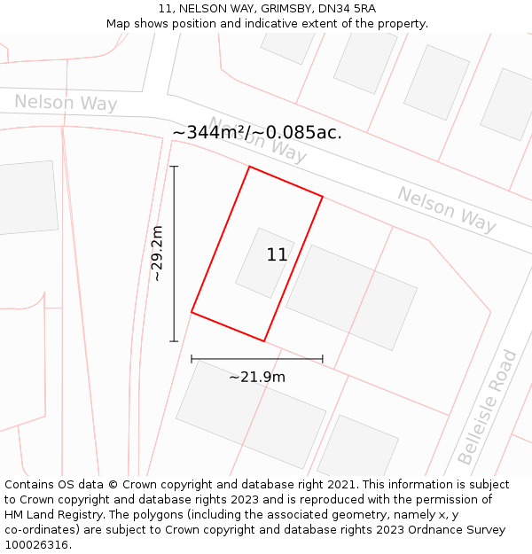 11, NELSON WAY, GRIMSBY, DN34 5RA: Plot and title map