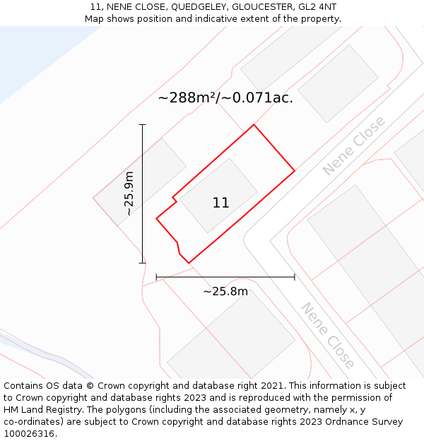 11, NENE CLOSE, QUEDGELEY, GLOUCESTER, GL2 4NT: Plot and title map