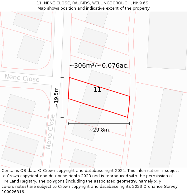 11, NENE CLOSE, RAUNDS, WELLINGBOROUGH, NN9 6SH: Plot and title map