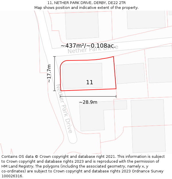 11, NETHER PARK DRIVE, DERBY, DE22 2TR: Plot and title map