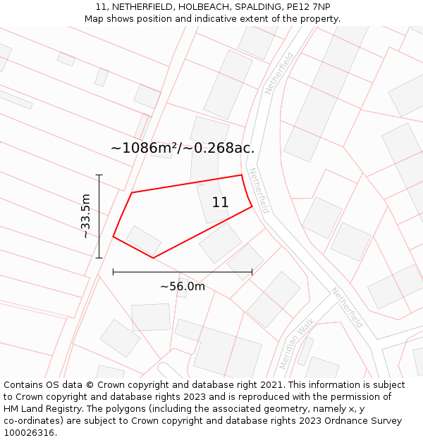 11, NETHERFIELD, HOLBEACH, SPALDING, PE12 7NP: Plot and title map
