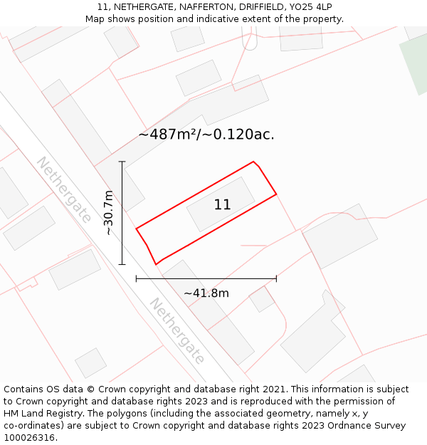 11, NETHERGATE, NAFFERTON, DRIFFIELD, YO25 4LP: Plot and title map