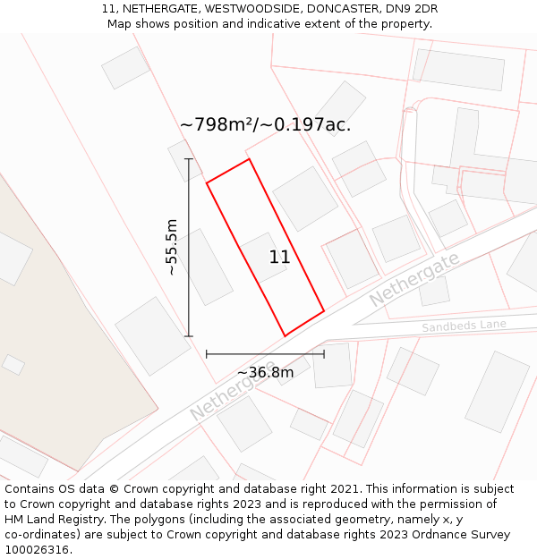 11, NETHERGATE, WESTWOODSIDE, DONCASTER, DN9 2DR: Plot and title map
