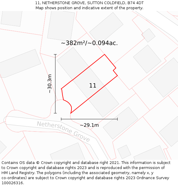 11, NETHERSTONE GROVE, SUTTON COLDFIELD, B74 4DT: Plot and title map