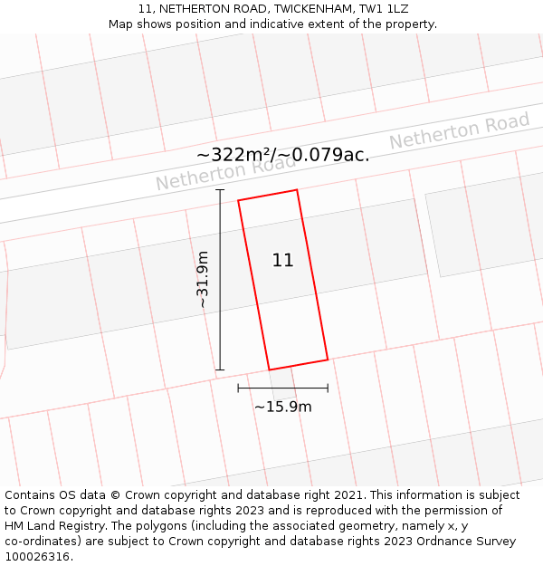 11, NETHERTON ROAD, TWICKENHAM, TW1 1LZ: Plot and title map