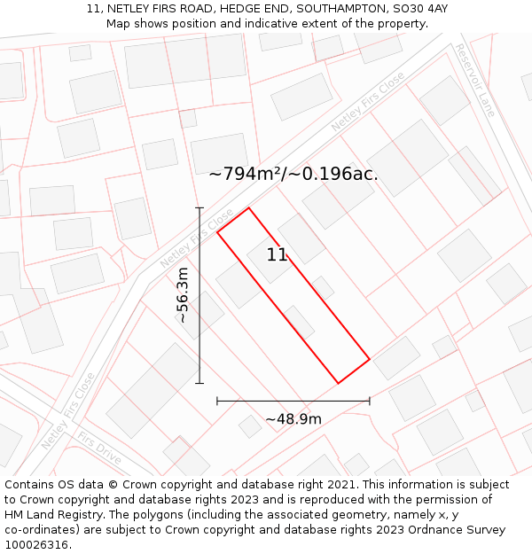 11, NETLEY FIRS ROAD, HEDGE END, SOUTHAMPTON, SO30 4AY: Plot and title map