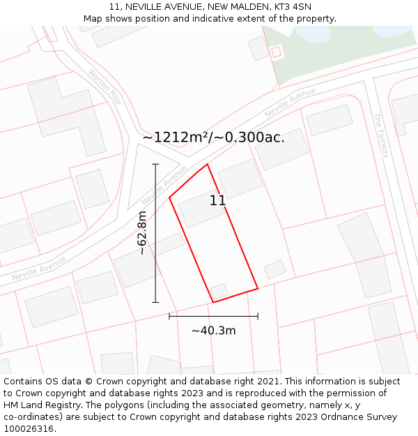 11, NEVILLE AVENUE, NEW MALDEN, KT3 4SN: Plot and title map