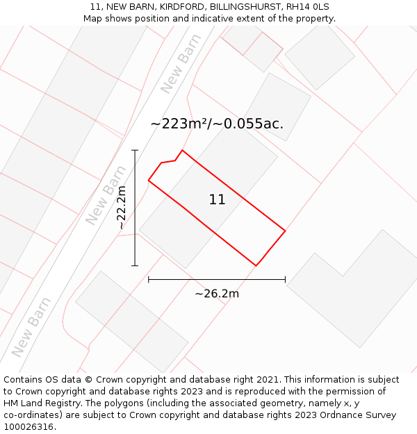11, NEW BARN, KIRDFORD, BILLINGSHURST, RH14 0LS: Plot and title map
