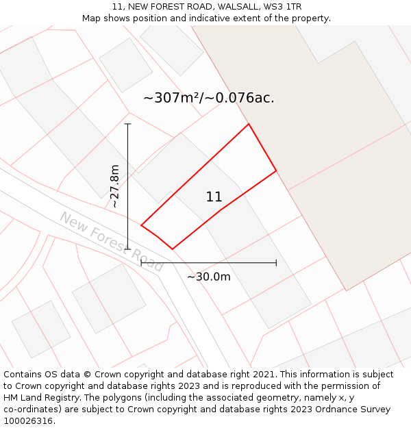 11, NEW FOREST ROAD, WALSALL, WS3 1TR: Plot and title map