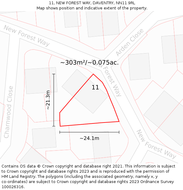 11, NEW FOREST WAY, DAVENTRY, NN11 9RL: Plot and title map