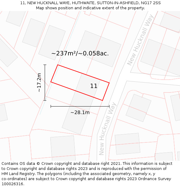 11, NEW HUCKNALL WAYE, HUTHWAITE, SUTTON-IN-ASHFIELD, NG17 2SS: Plot and title map