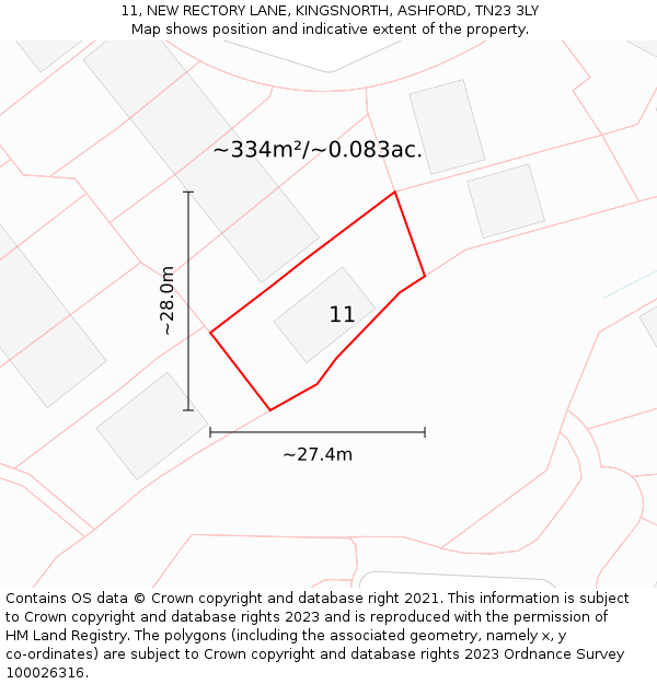 11, NEW RECTORY LANE, KINGSNORTH, ASHFORD, TN23 3LY: Plot and title map