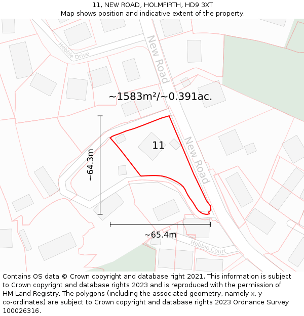11, NEW ROAD, HOLMFIRTH, HD9 3XT: Plot and title map