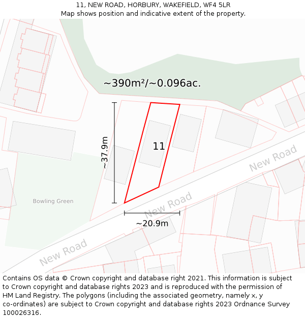 11, NEW ROAD, HORBURY, WAKEFIELD, WF4 5LR: Plot and title map