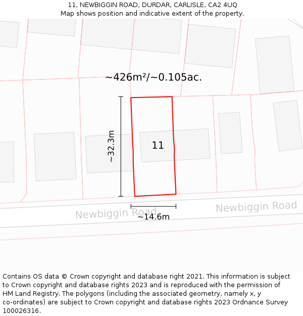 11, NEWBIGGIN ROAD, DURDAR, CARLISLE, CA2 4UQ: Plot and title map