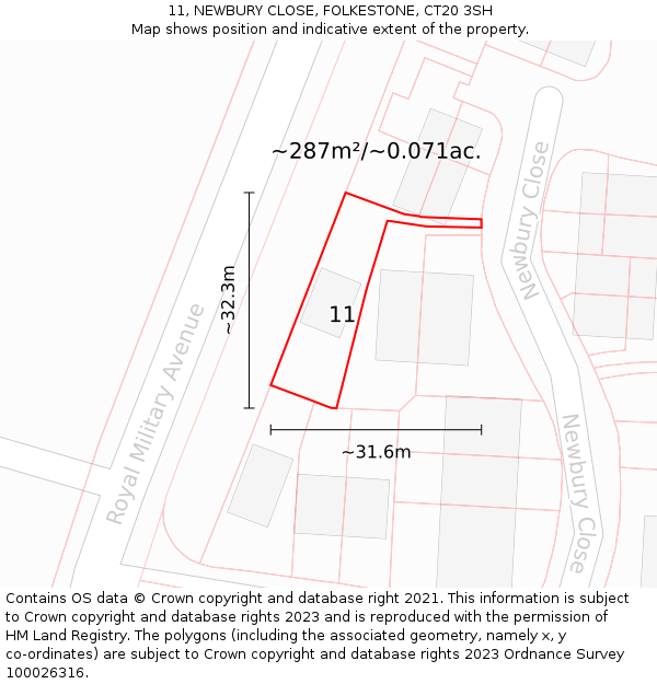 11, NEWBURY CLOSE, FOLKESTONE, CT20 3SH: Plot and title map