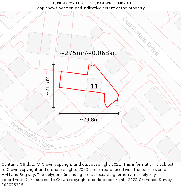 11, NEWCASTLE CLOSE, NORWICH, NR7 0TJ: Plot and title map