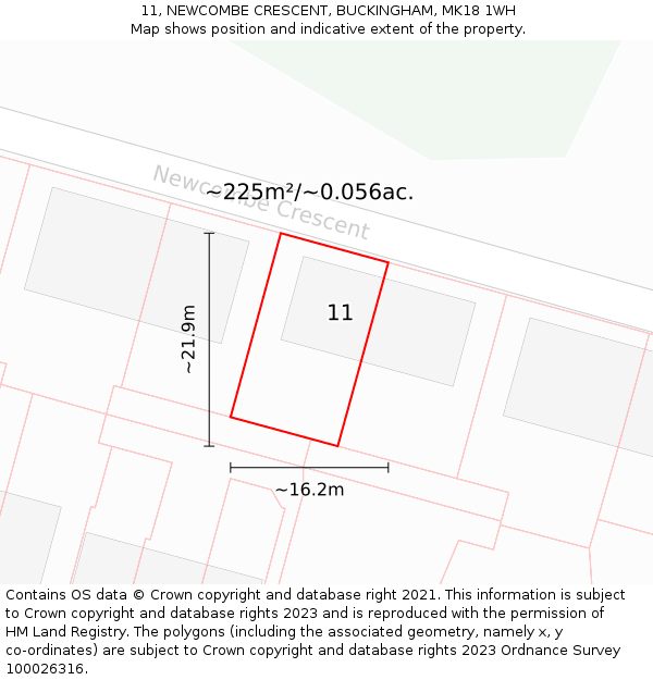 11, NEWCOMBE CRESCENT, BUCKINGHAM, MK18 1WH: Plot and title map