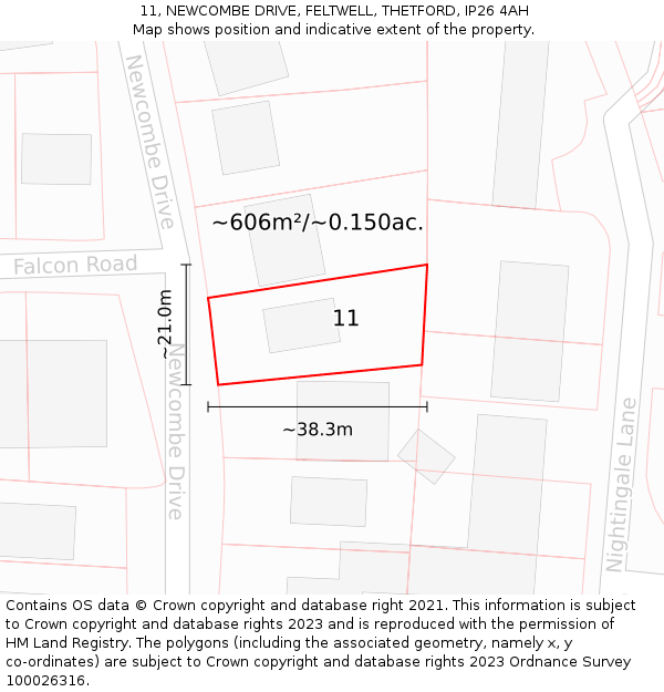 11, NEWCOMBE DRIVE, FELTWELL, THETFORD, IP26 4AH: Plot and title map